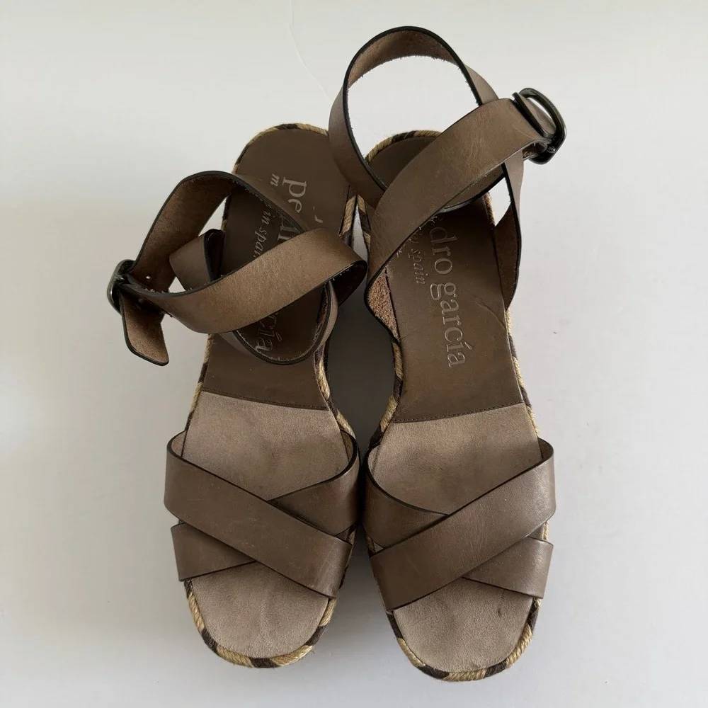 Pedro García Woven Chevron Wedge Espadrille Sandal Womens Size 38 Made in Spain